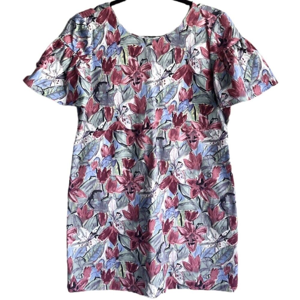 NWT Zara Multicolor Floral Mini Dress Size L Ruffled Short Sleeves Bow V Back - Picture 2 of 10